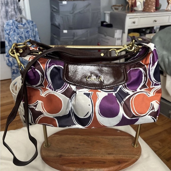 Coach Handbags - Coach Purple, Orange, Cream & Black Circular Print Shoulder Bag